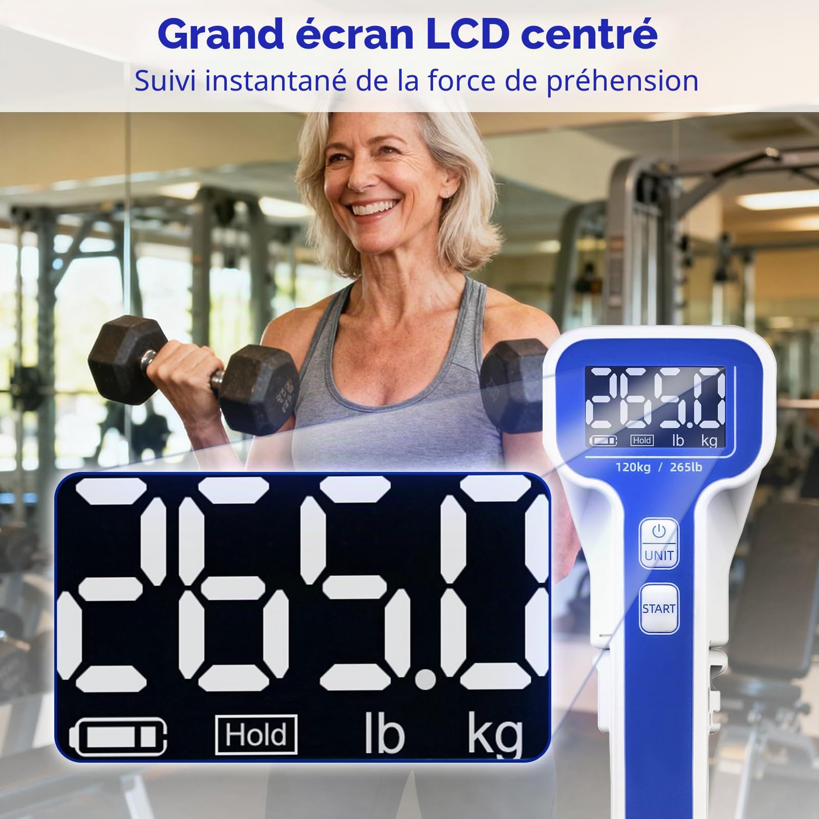 Dynamometre Main Numérique Testeur de Poignée Dynamomètre Manuel | Poignée Réglable et Antidérapante, Pour toute la famille, Écran Centré