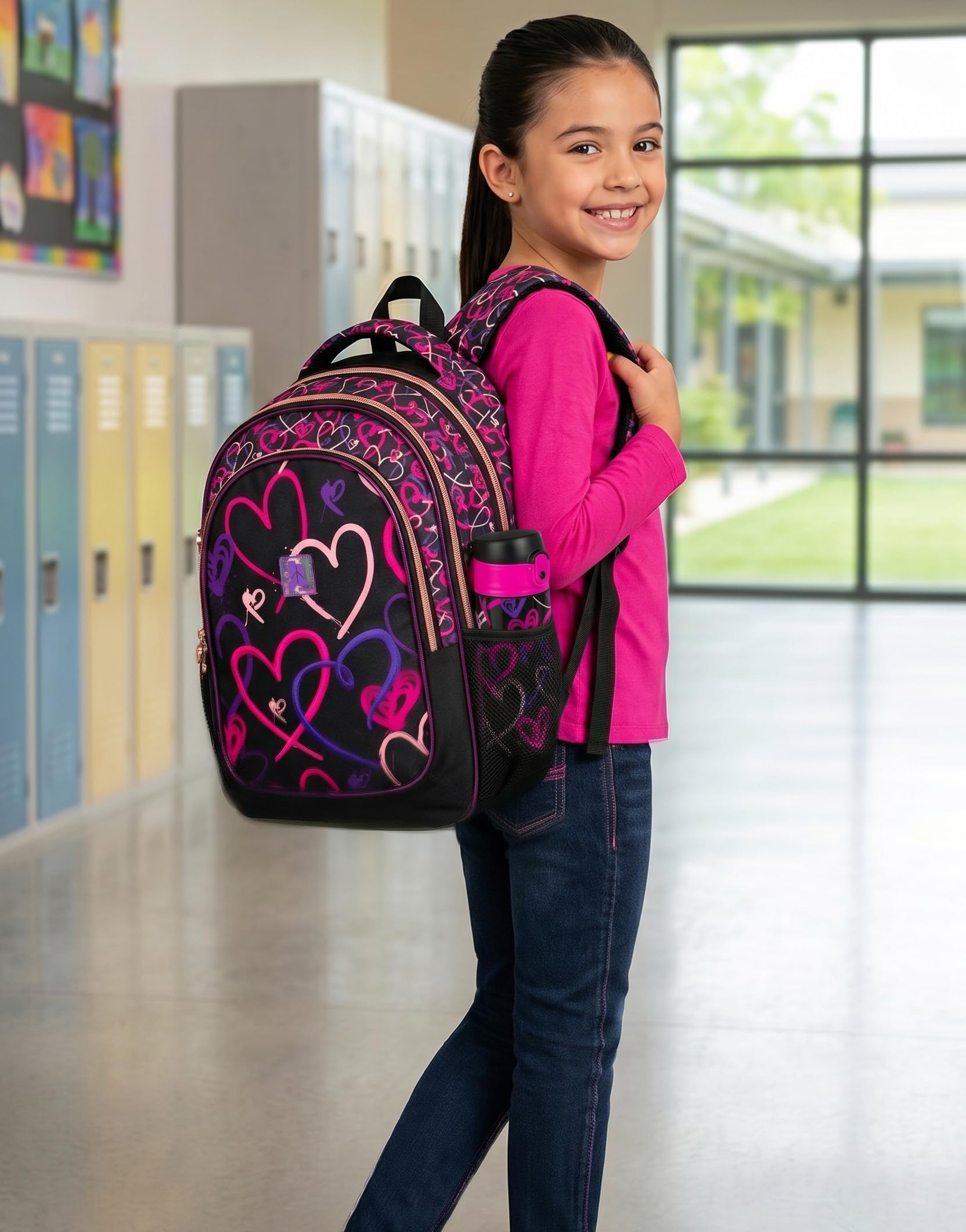 Clondo School Pack Completo Zaino Scuola Ergonomico 33x43x20 cm con Astuccio coordinato 3 Scomparti 46 Pezzi – Julian Ross – Scuola Elementare e Regalo Bambina (Lovely Vibes)
