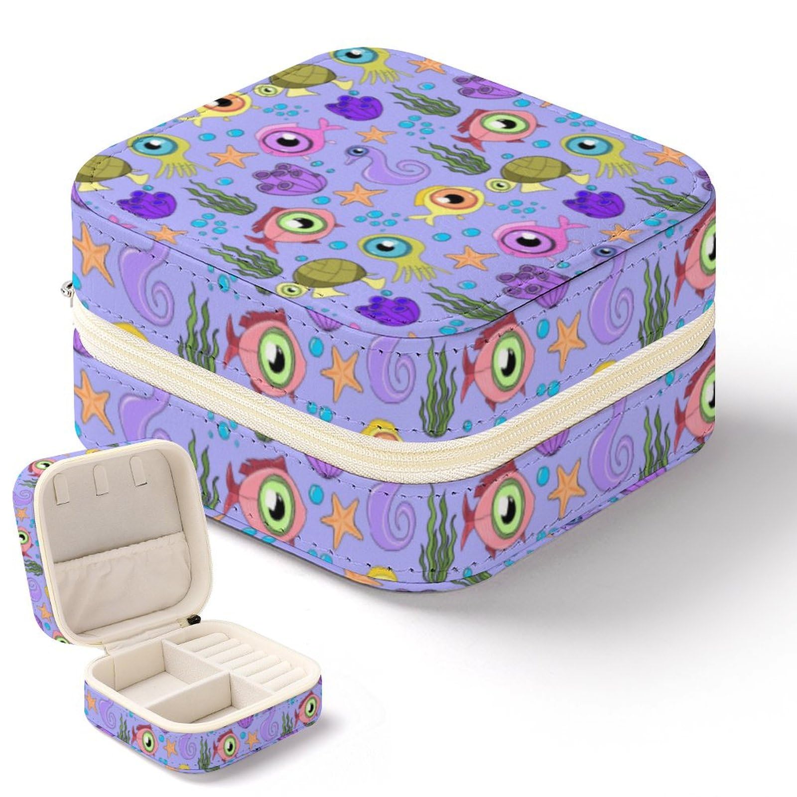 Underwater Inhabitants of The Ocean Small Jewelry Box,Portable Travel Jewelry Case, for Women And Girls Earring Rings Necklace Bracelets Accessories