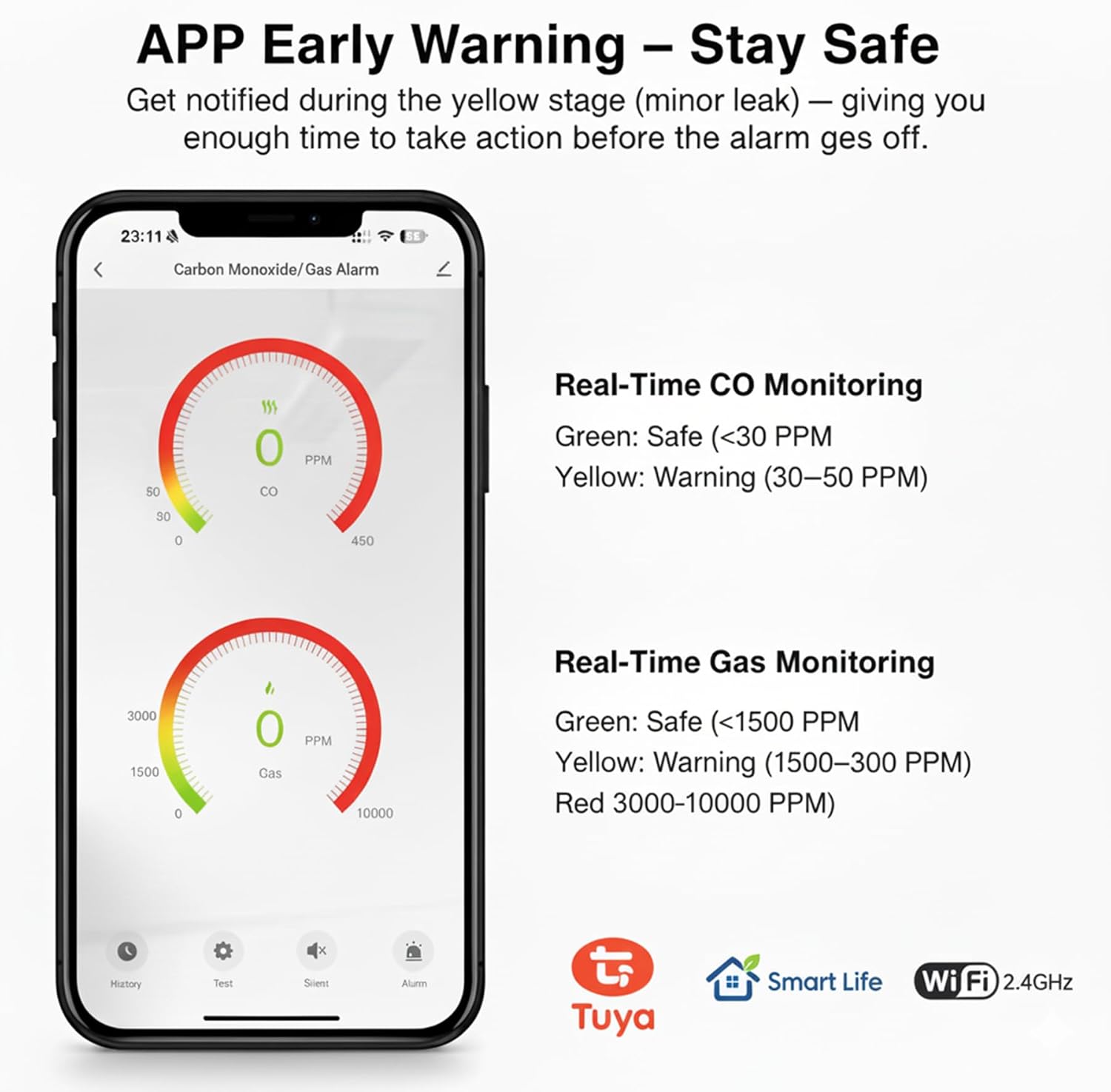 WiFi Carbon Monoxide & Natural Gas Detector Plug-in, 2-in-1 Gas and Carbon Monoxide Detector, Smart CO Detector Plug in & Combustible Gas Leak Detector for Home, RV, Kitchen – Supports 2.4 GHz WiFi - Image 4
