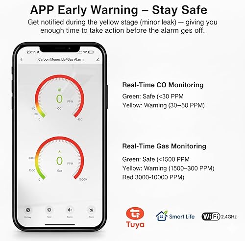 Miniatura 4 de Detector inteligente de gas y monóxido de carbono Wi-Fi, notificaciones push en tiempo real a través de la aplicación TUYA, enchufe, con pantalla e
