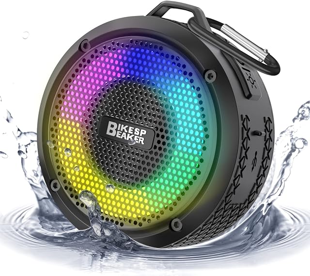 Shower Speaker Bluetooth 5.0, PEYOU 8W Louder 24H Playtime IPX7 Waterproof Speaker with RGB Light, Portable Wireless Speaker with Suction Cup, 360°Stereo, Built-in Mic, Mini Speaker for Bathroom/Party