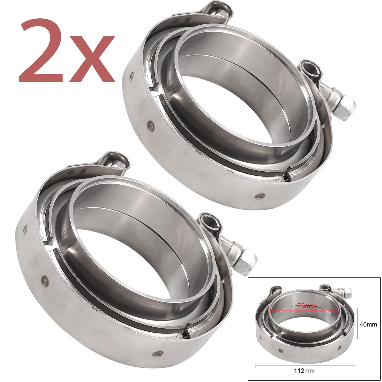 Auto Auspuff V Bandschelle Kit 76 mm 3 Zoll Edelstahl V Band Schelle 4x Anschweissringe Flansch Kit