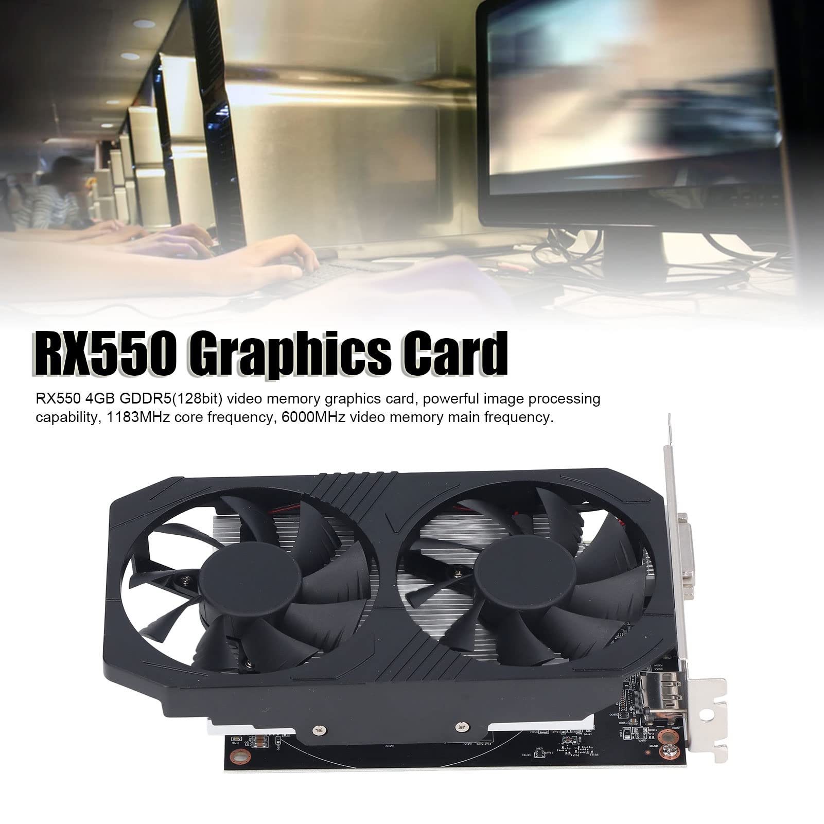 Septpenta Scheda Grafica, Scheda Grafica con Memoria Video Rx550 4GB Gddr5 (128Bit), Clear Display, Design a Doppia Ventola, Interfaccia PCI Express 3.0, Scheda Grafica per Computer da Gioco