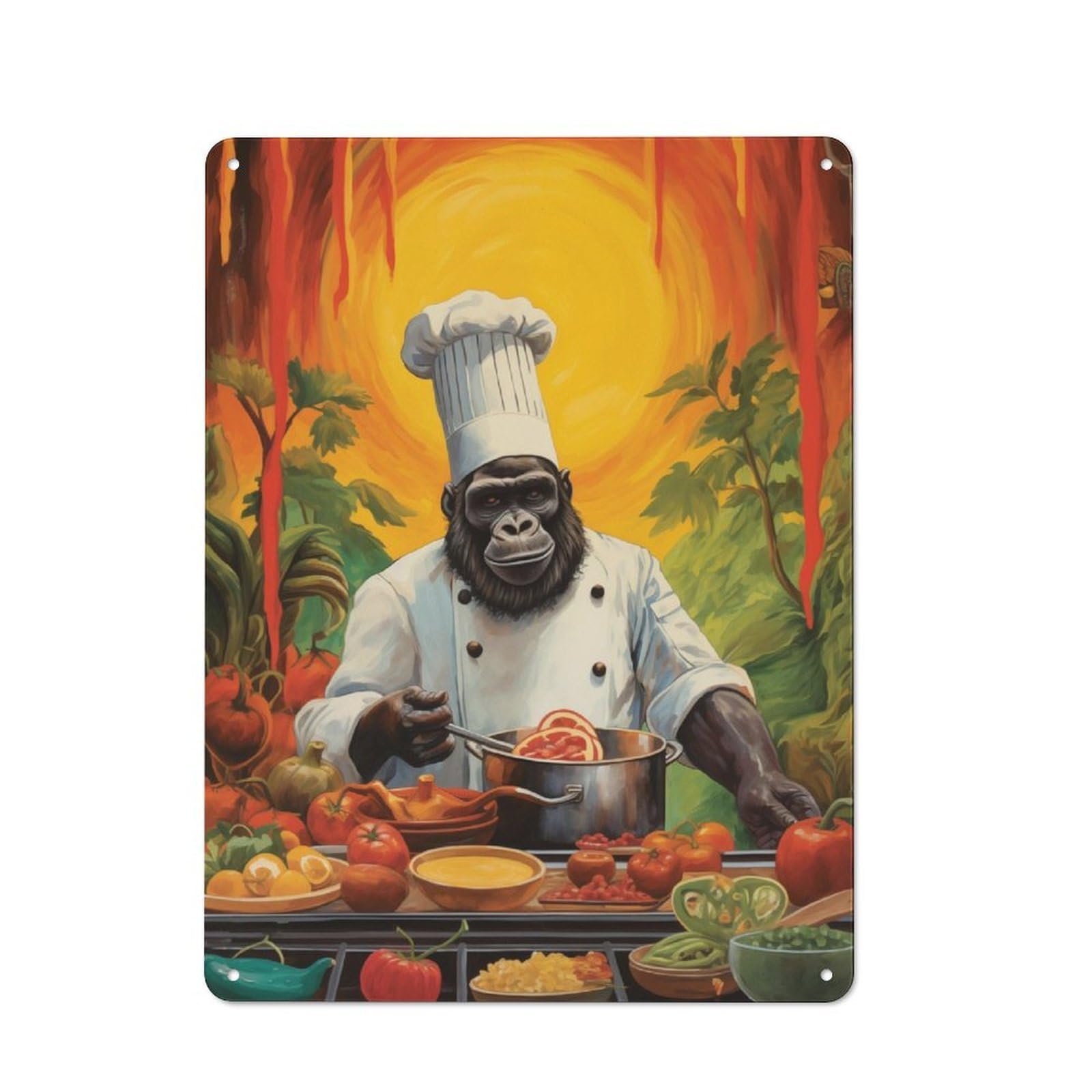 Junmoney Gorilla Cooking Kitchen Retro Metal Gift Sign 40X30cm, Home Wall Decor For Flat, Dorm Room, Lounge Or Cafe