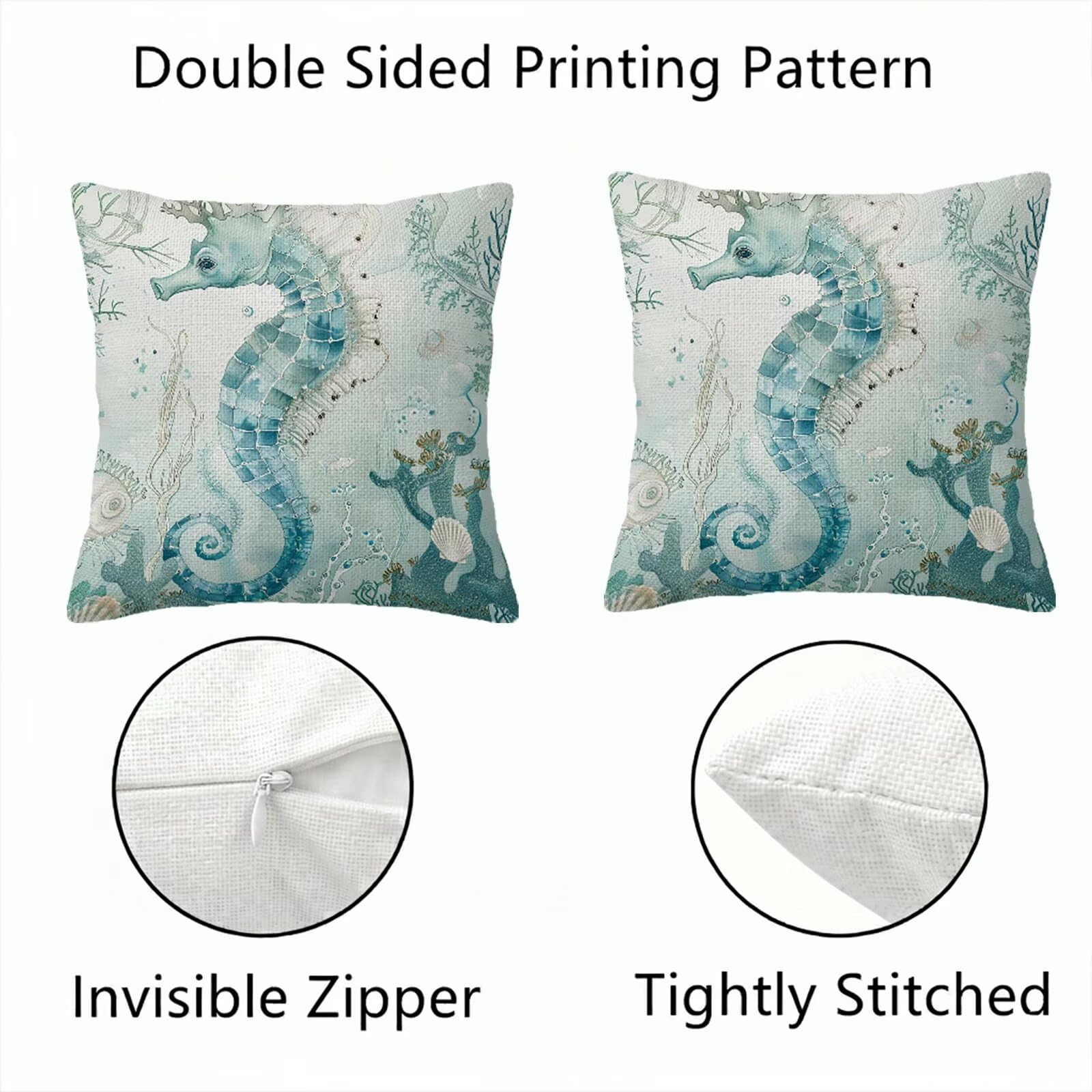 Federe Cuscini Divano 60x60cm Set di 4 Stampa Fronte-Retro Oceano Haima in Lino Copricuscini, Cuscini da Esterno Impermeabili per Soggiorno Camera da Letto Giardino & Arredamento Casa C-O162