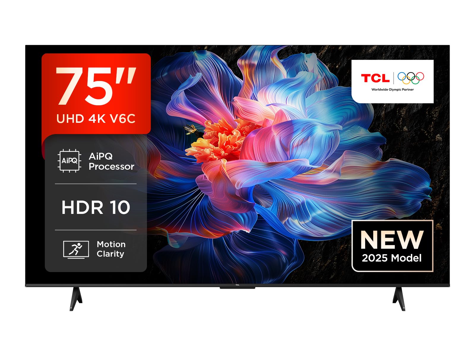 TCL 75V6C TV 75'' 4K UHD Smart LED TV, 4K HDR, Google TV con design senza bordi (Dolby Audio, Motion Clarity, compatibile con Google Assistant e Alexa)