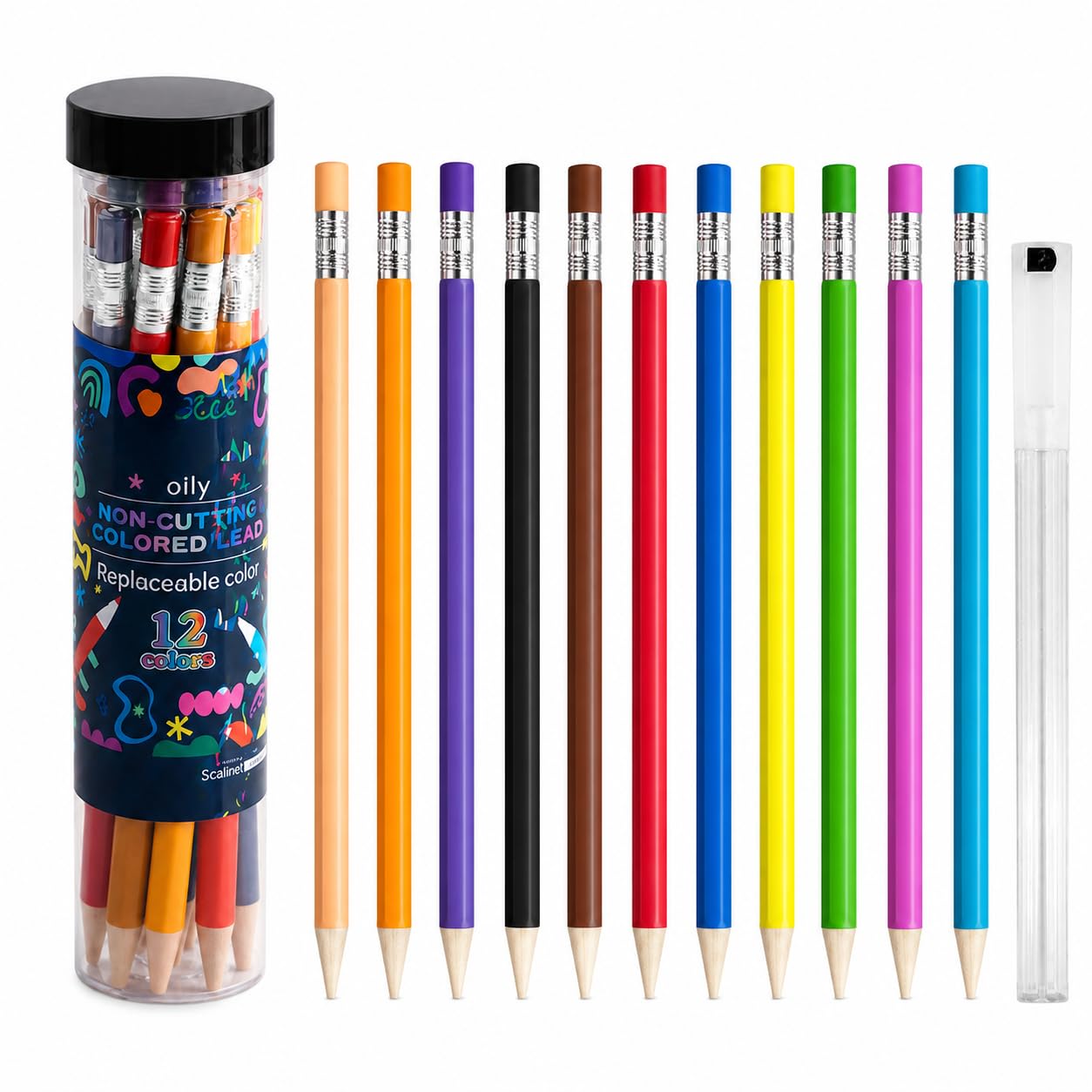 12 Colors Mechanical Colored Pencils Set, 2.6mm Refillable Press Colored Pencils with Sharpener, Oil-Based Soft Core Drawing Pencils for Adult Coloring Books, Sketching, Art Projects, School & Office