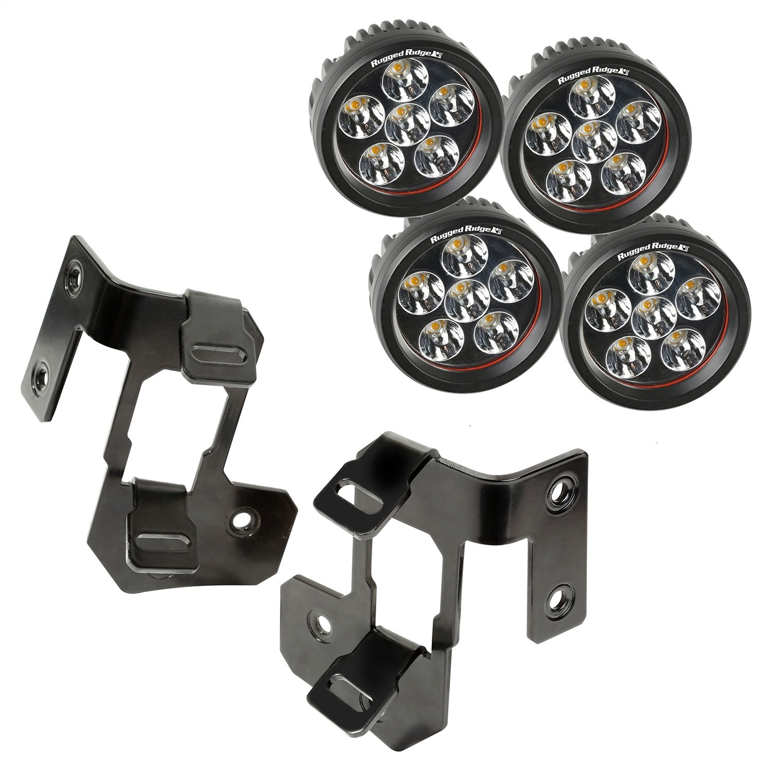 Rugged Ridge 11232.32 Light Mount Kit, A-Pillar, Semi-Gloss Black, Round LED; 07-18 Wrangler