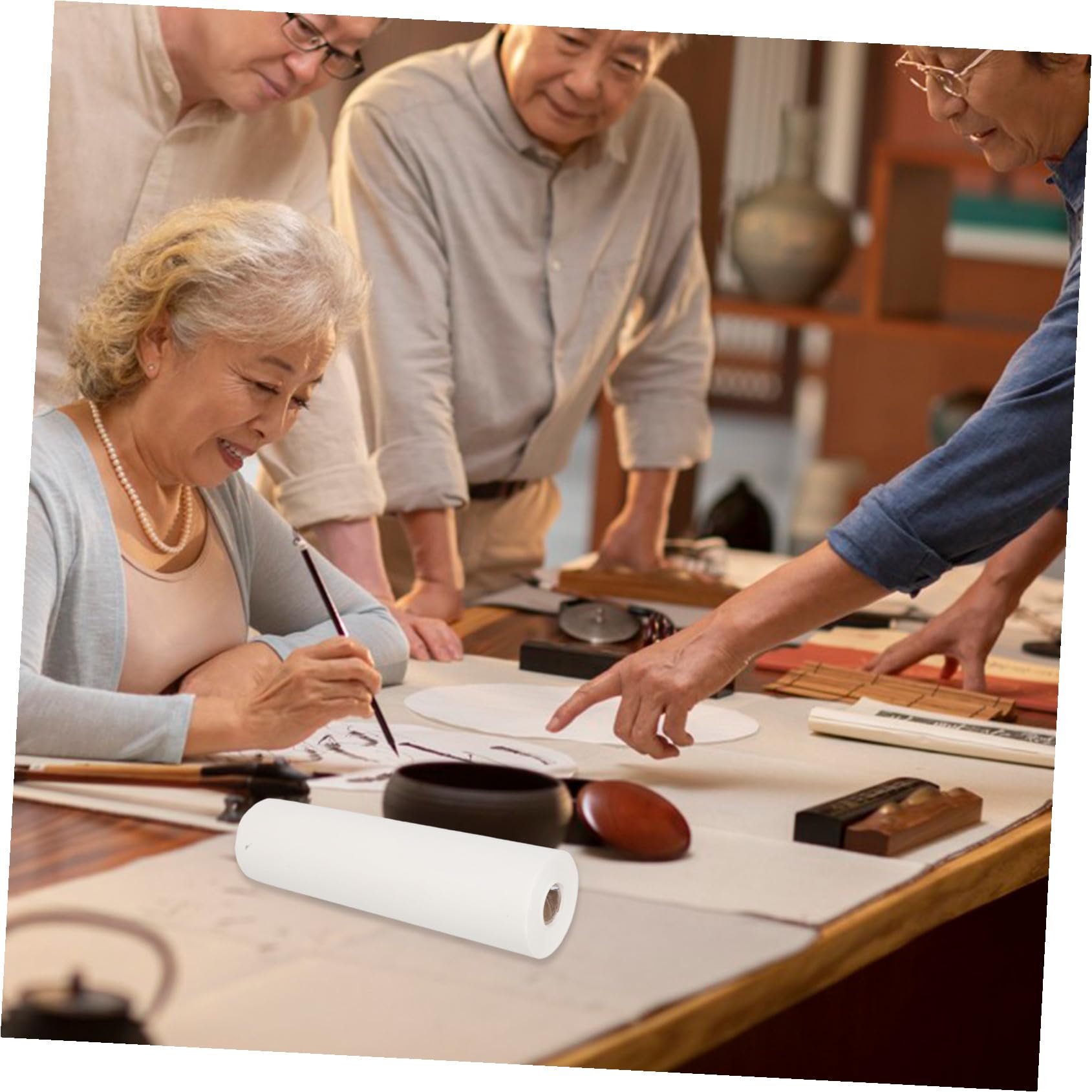 Parliky Rollo de Papel de Arroz Chino Blanco para Caligrafía, Material Grueso y Suave para Escritura y Pintura en Rollo de 50 Metros para Exposiciones y Práctica