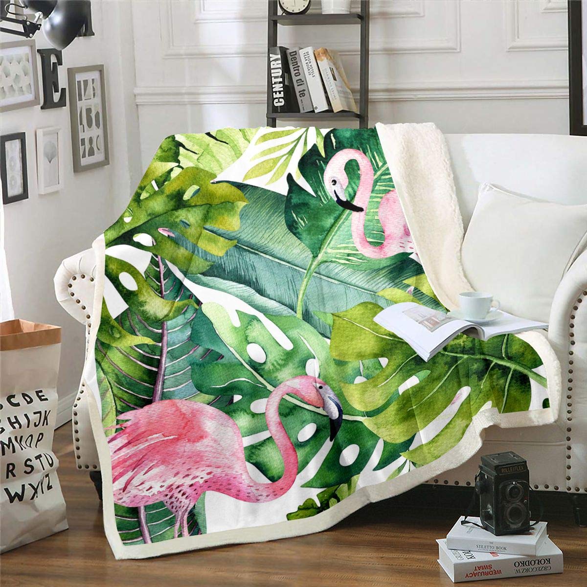 feelingyou Coperta in pile con fenicottero per bambini, motivo animali tropicali, per camera da letto, divano, dormitorio, spiaggia, estiva hawaiana, leggera, 101 x 127 cm