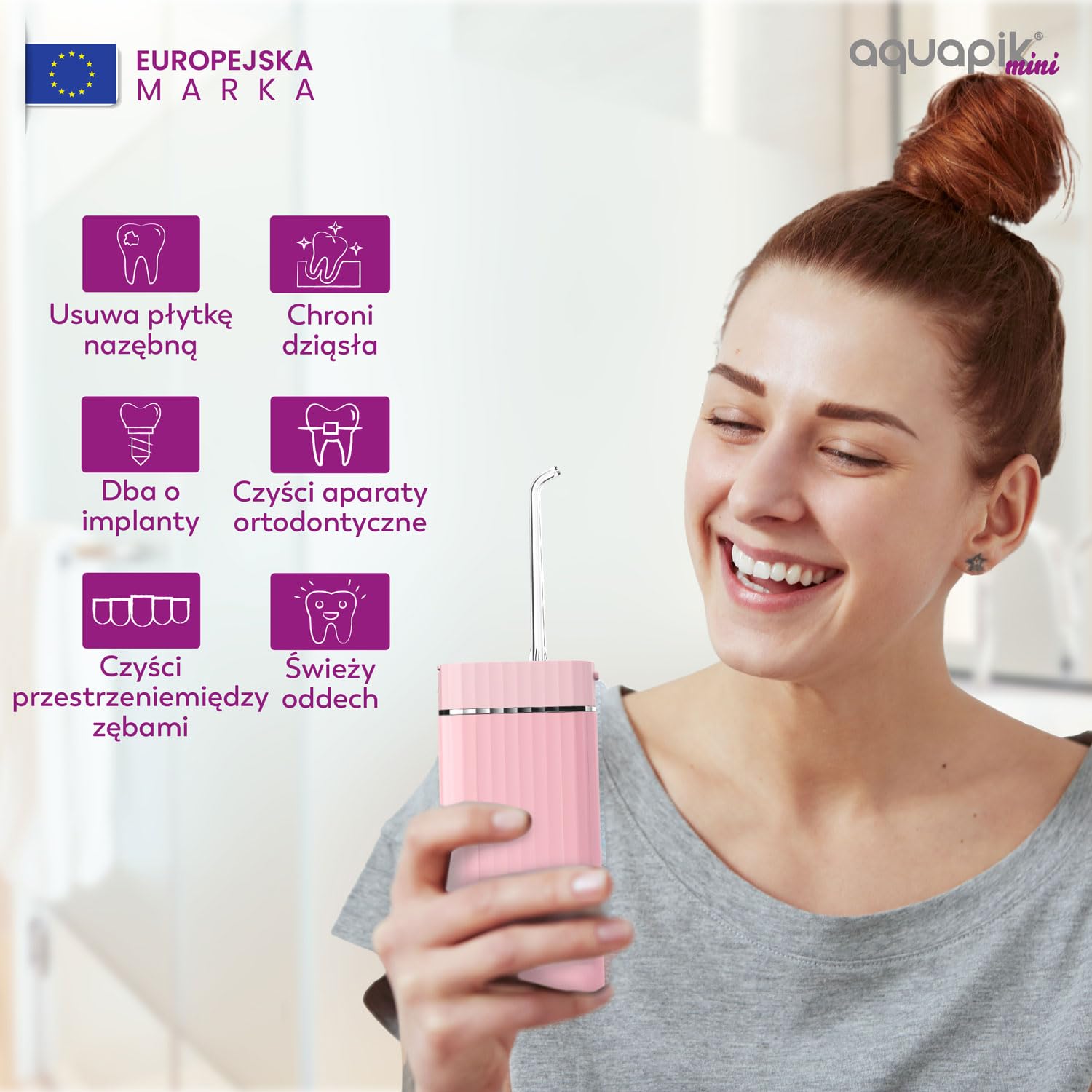 Przenośny irygator dentystyczny 200 ml | Akumulator USB typu C | 3 tryby ciśnienia | Głębokie czyszczenie | Wrażliwe dziąsła, ortodoncja i implanty dentystyczne | Aquapik Mini