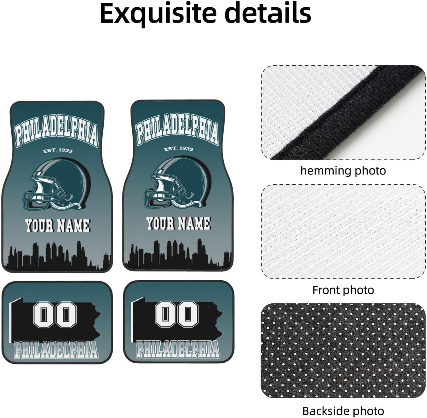 Custom Football Car Floor Mat 4 Pieces Personalized Non-Slip Car Foot Mat Name Number Customized Car Interior Accessoriess