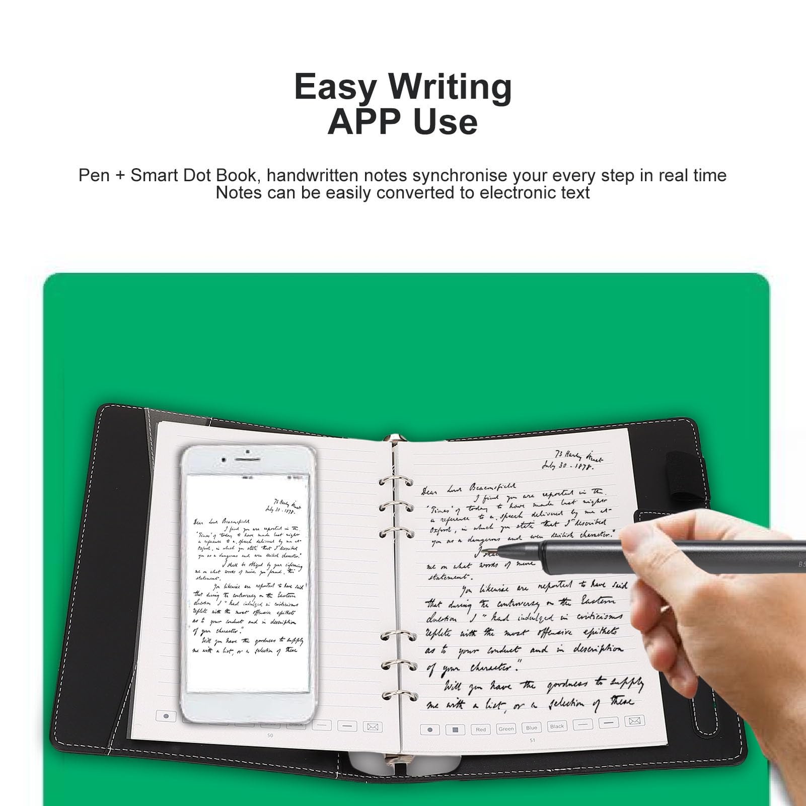Bewinner Intelligentes Digitales Stift-Notizbuch-Set, 16 MB Speicher, Bluetooth 5.0-Synchronisierungs-Smartpen, 64-seitiges Notizbuch mit Stiftnachfüllungen, Notizen für Geschäftstreffen Im Büro