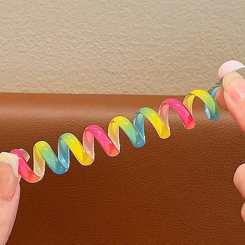 Miniatura 5 de 5 bandas de pelo coloridas para niños, lazos de pelo en espiral, cable telefónico, cable de teléfono, lazos rectos en espiral, 5 estilos de regalo