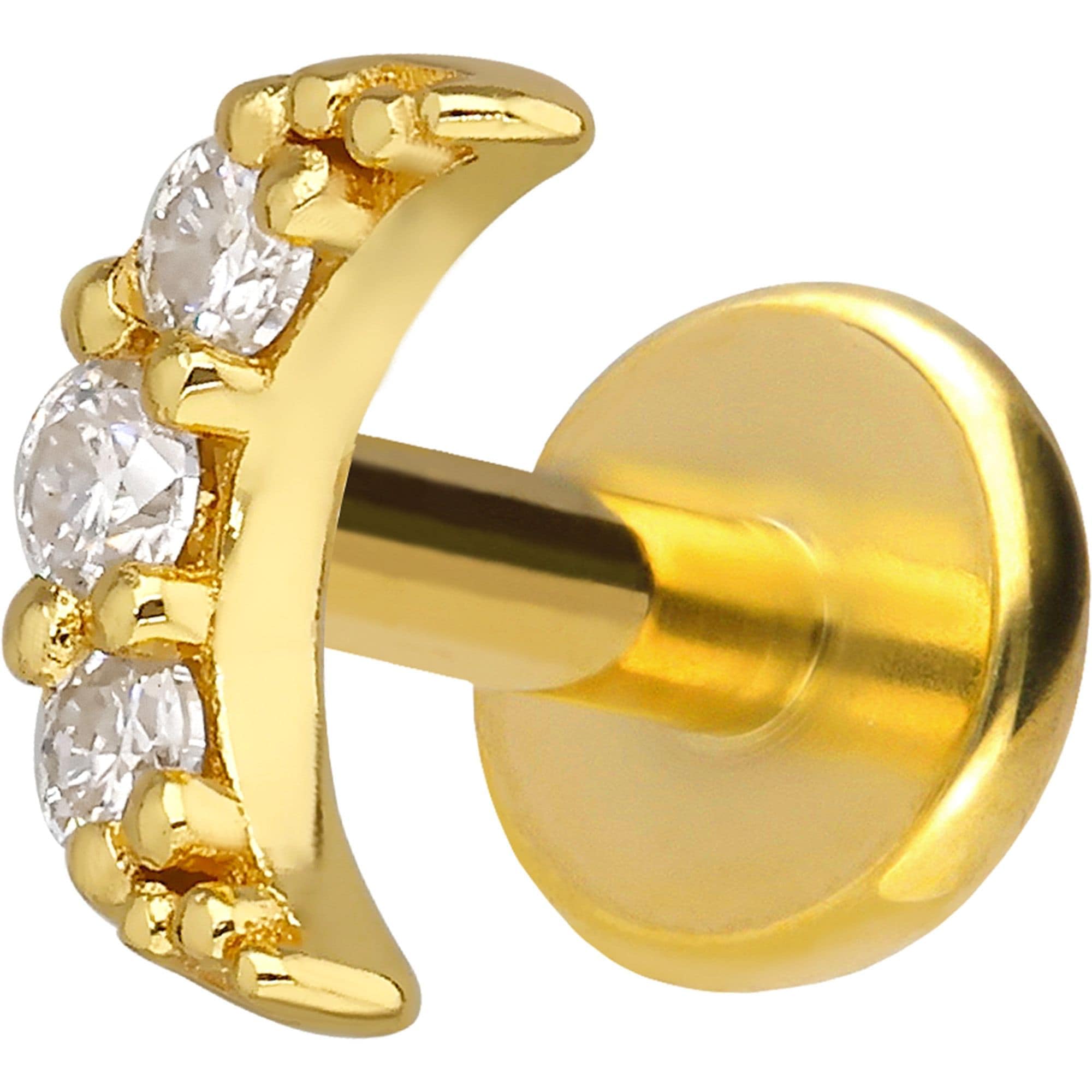 PIERCINGLINE Piercing Stecker Titan Labret mit Innengewinde + 925er Silber Aufsatz MOISSANIT-MOND - Goldfarben, Silberfarben