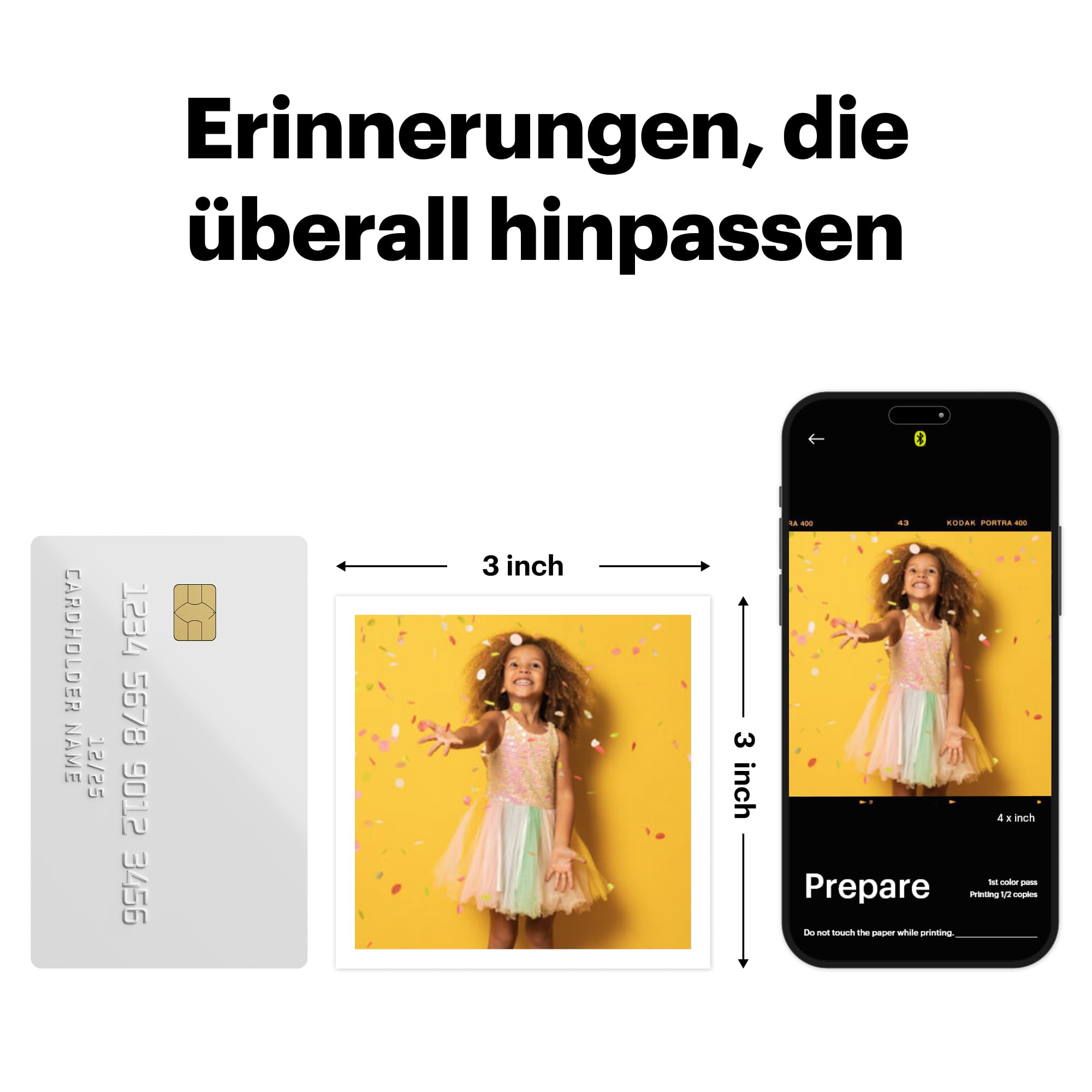KODAK Mini 3 ERA 4PASS Mobiler Fotodrucker 7,6x7,6cm Gelb + 8 Blatt + 30-Blatt-Patrone