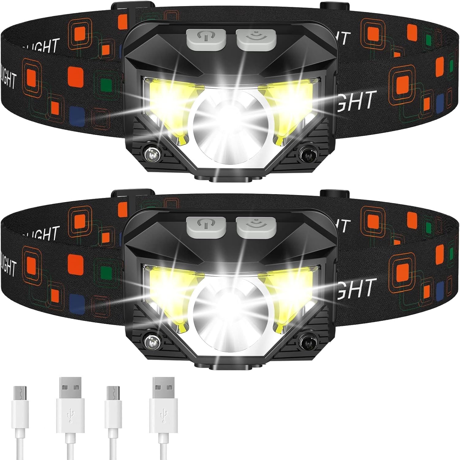 Ti Cow Rechargeable LED Headlamp Flashlight, Ultra-Light with 60° Rotatable Head, 8 Modes White and Red Light, USB Charging (2)
