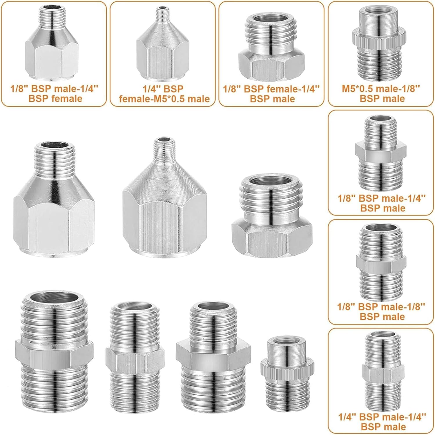 15Pcs Airbrush Adapter Set Airbrush Coupling Disconnect Adapter Kit for Air Compressor and Airbrush Hose