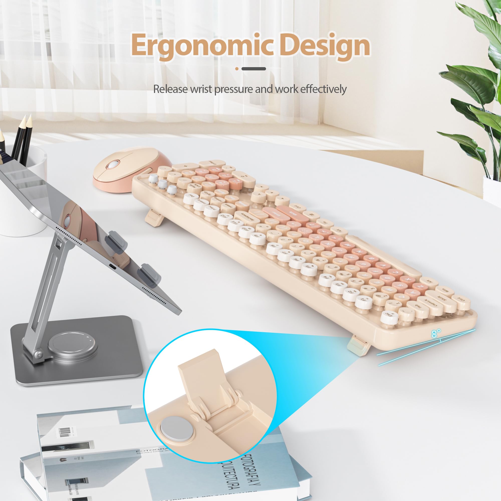 SOLIDEE Zestaw Klawiatura i Mysz,Klawiatura Maszynowa Komputerowa z Okrągłymi Klawiszami 2.4GHz z Numeryczną Klawiaturą,Ergonomiczna Klawiatura 104 Klawiszami(US Layout QWERTY)(Orange Gradient)