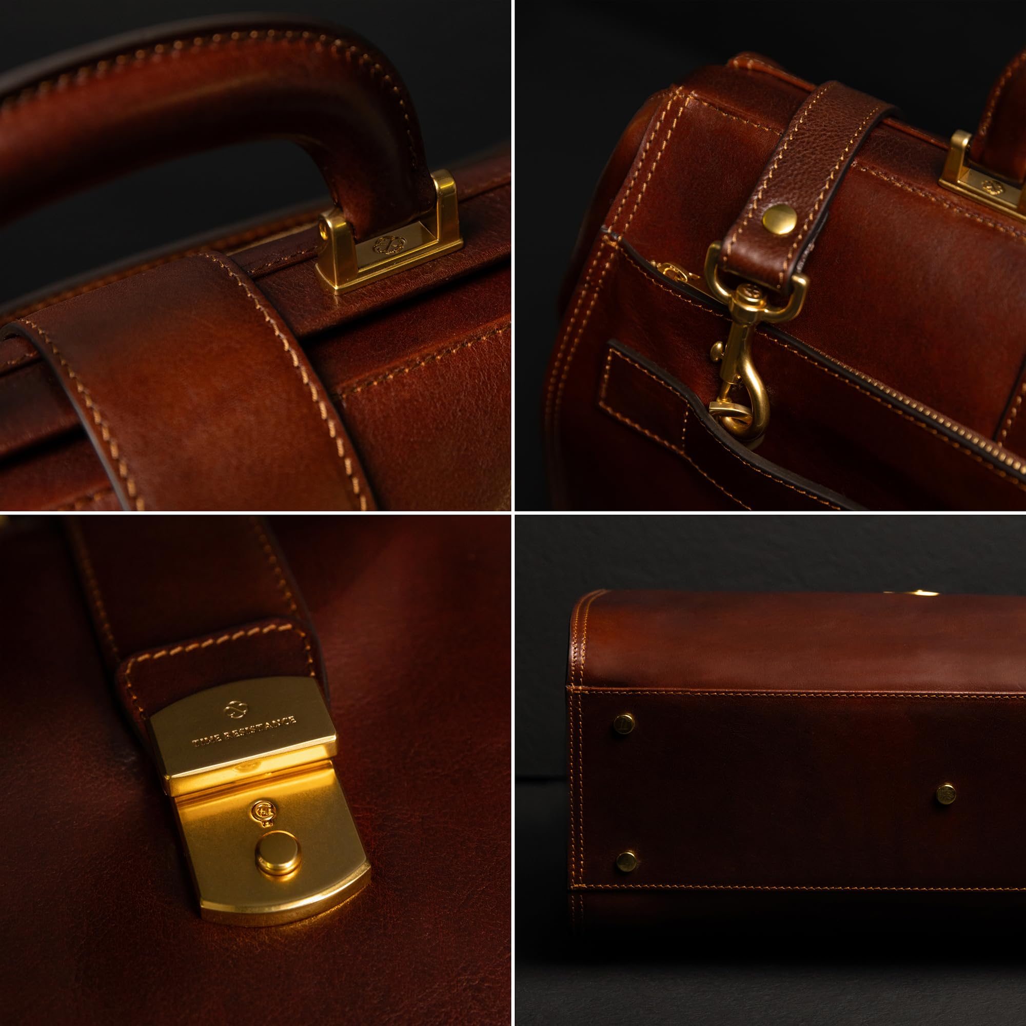 Time Resistance Maletín de Médico de Cuero - Maletín Médico Italiano Hecho a Mano - Bolso de Mano de Estilo Vintage