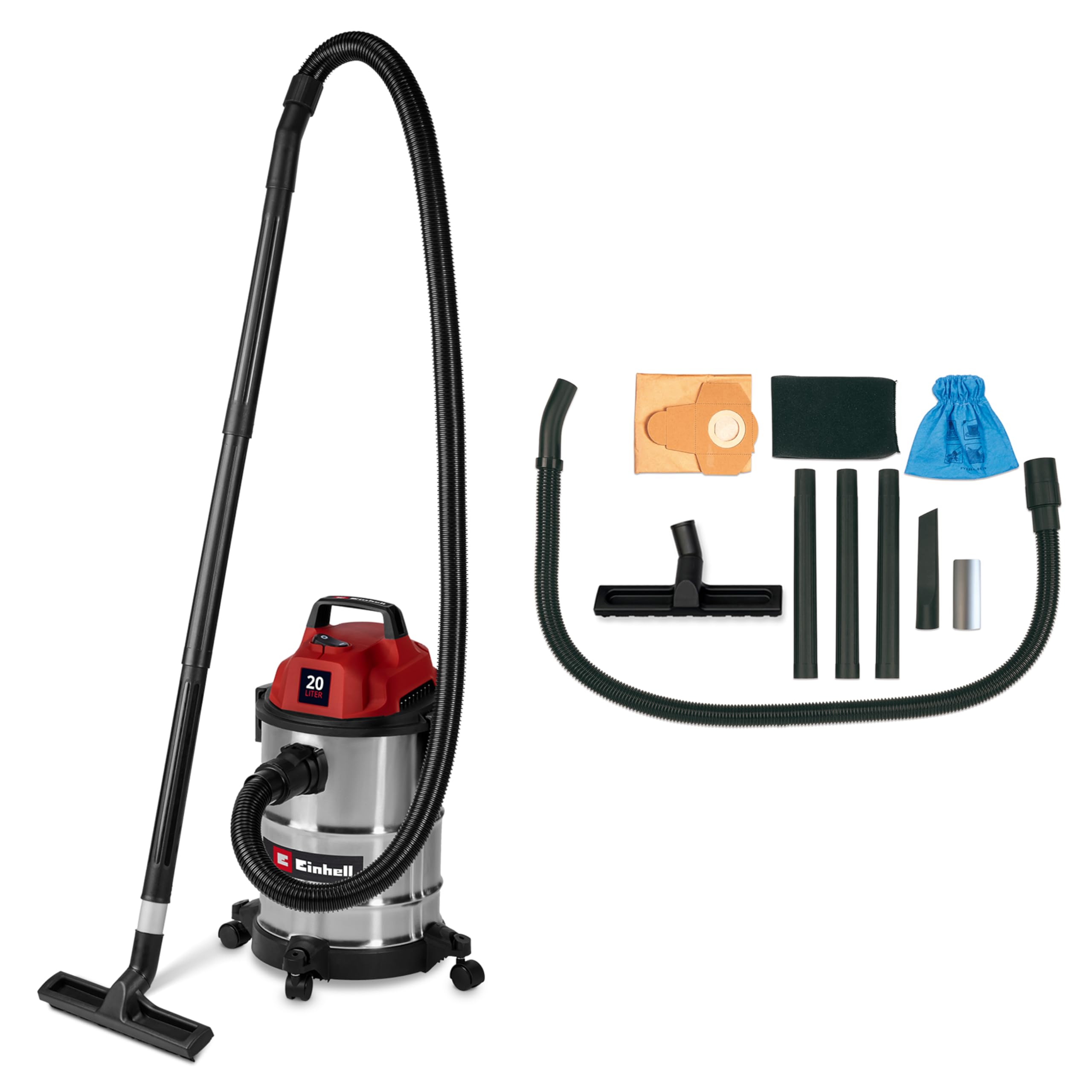 Einhell Aspiratore a secco e umido TC-VC 2045 S 900 W 180 mbar 20 l acciaio inox