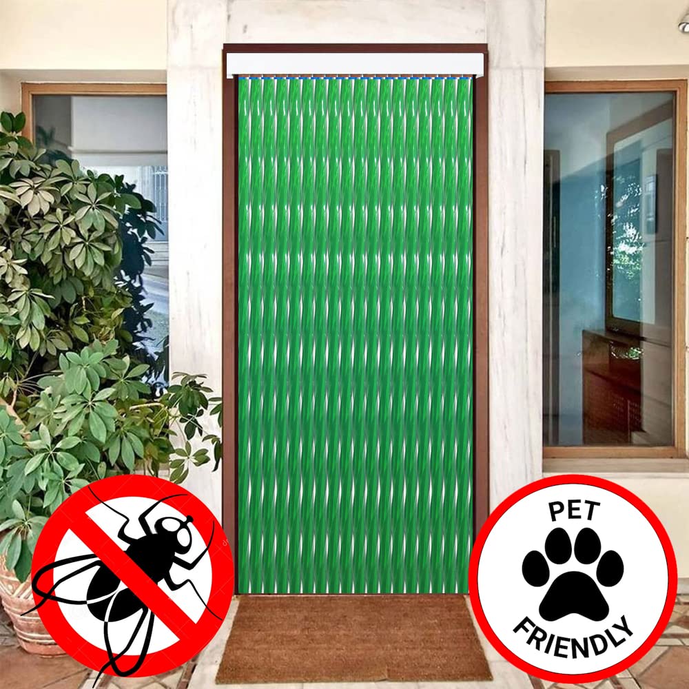 Cortinas - Tenda in corda per esterni, in plastica PVC e barra in alluminio, ideale per terrazze e verande, anti-mosche, trasparente-verde, 210 x 120 cm