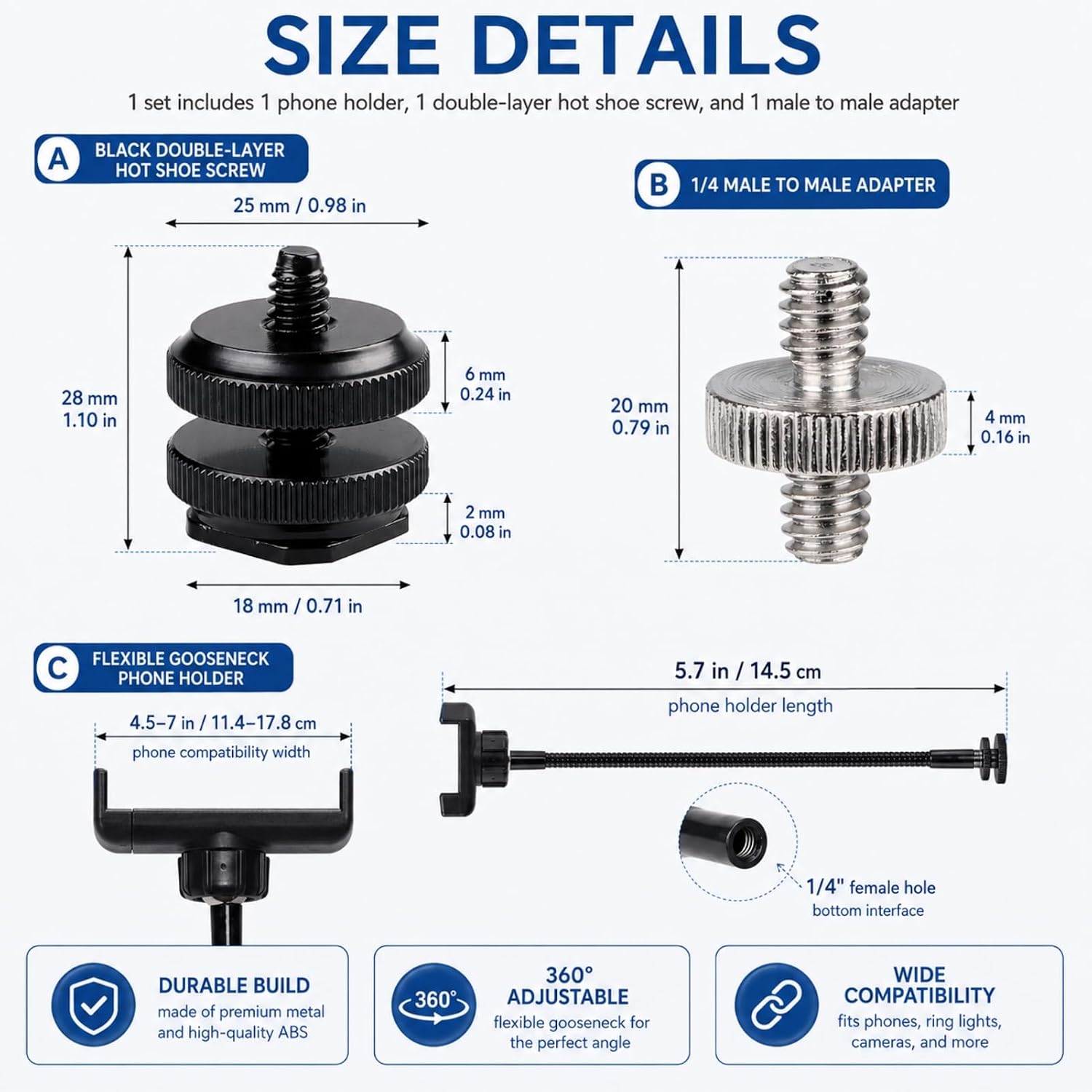 Ring Light Phone Holder,Hot Shoe Mount,Ring Light with Phone Holder,Attachment for Tripod with 1/4 and Hot Shoe Adapter for Ringlight and Tripod Stand Replacement Accessories