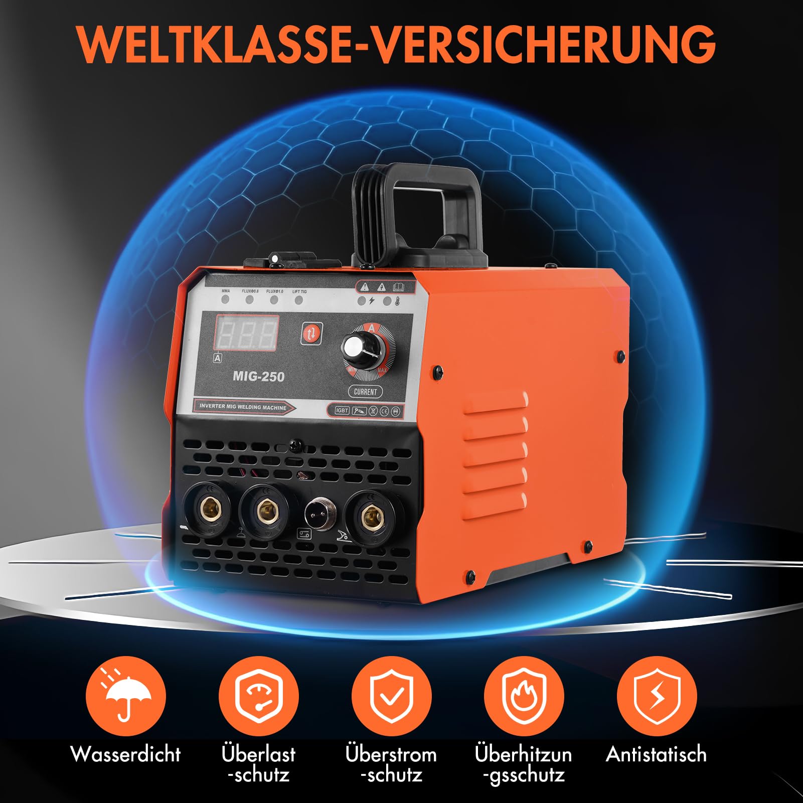 3-In-1 Fülldraht Schweißgerät MIG Schweißgerät mit ARC/Flux MIG/MMA Lift WIG, Fülldrahtschweißen 0,8 mm&1 mm, mit Synergischem Drahtvorschub, IGBT Inverter Schweissgerät LED-Anzeige