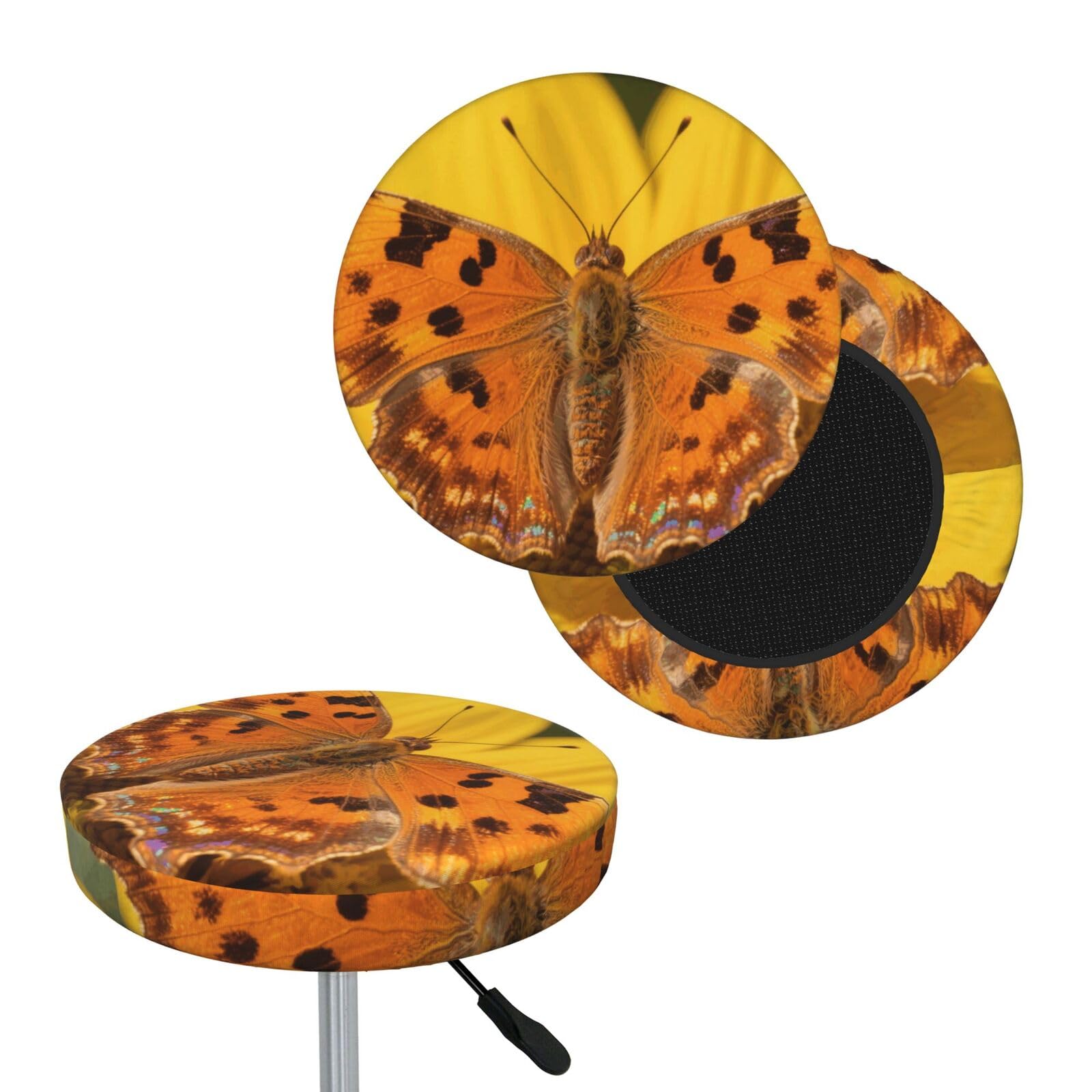 FekiLoot Orange Butterfly Round Bar Stool Covers Stretch Washable Bar Stool Covers Dustproof Slipcover Bar Chair Covers with Elastic Band for Bar Kitchen Living Room Decor 13 Inch