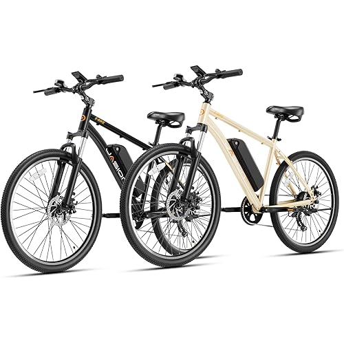 Jasion EB5 Electric Bike for Adults with Peak 1000W Brushless Motor, 40Miles 20MPH Commuting Electric Mountain Bike with 360Wh Removable Battery, 7-Speed, 26" Tires and Front Fork Suspension