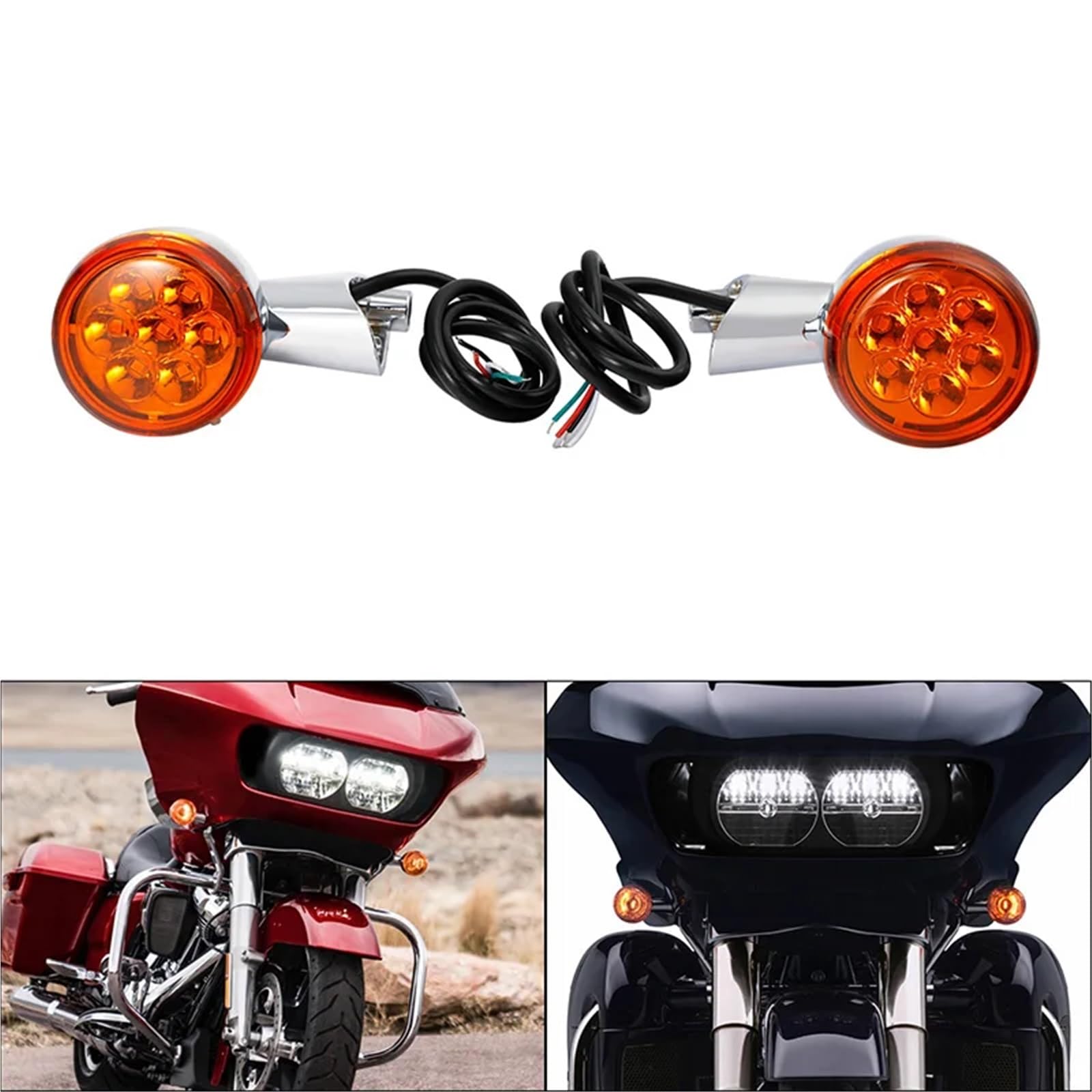 Przednie kierunkowskazy motocykla wspornik świetlny 4 przewody kompatybilne z Harle Road Glide 2015-2023 chromowany czarny(Black)