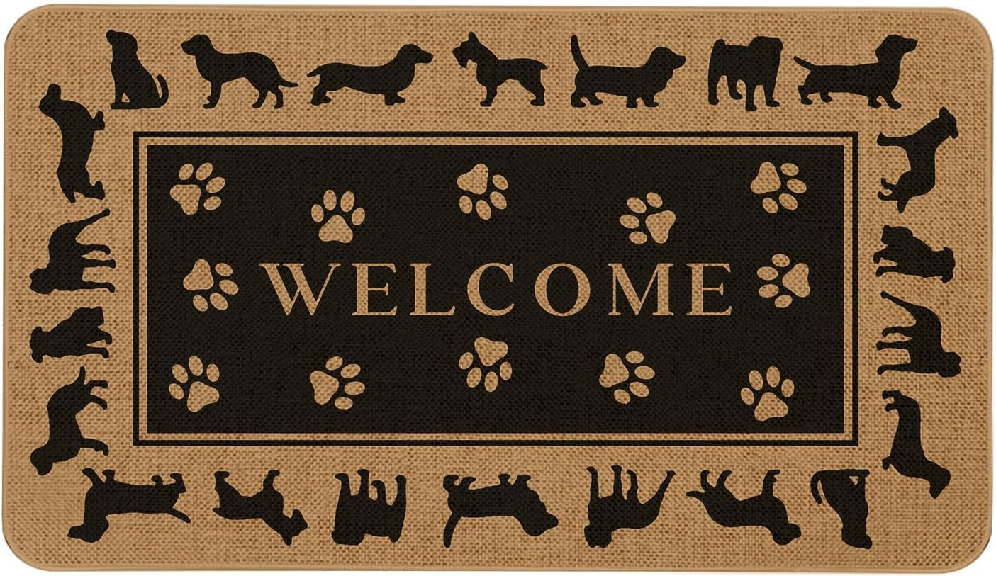 Dog Welcome Door Mat 30x17 Inch Dogs Front Doormat Indoor Outdoor Funny Dog Floor Mats Non-Slip Washable Pet Home Decor
