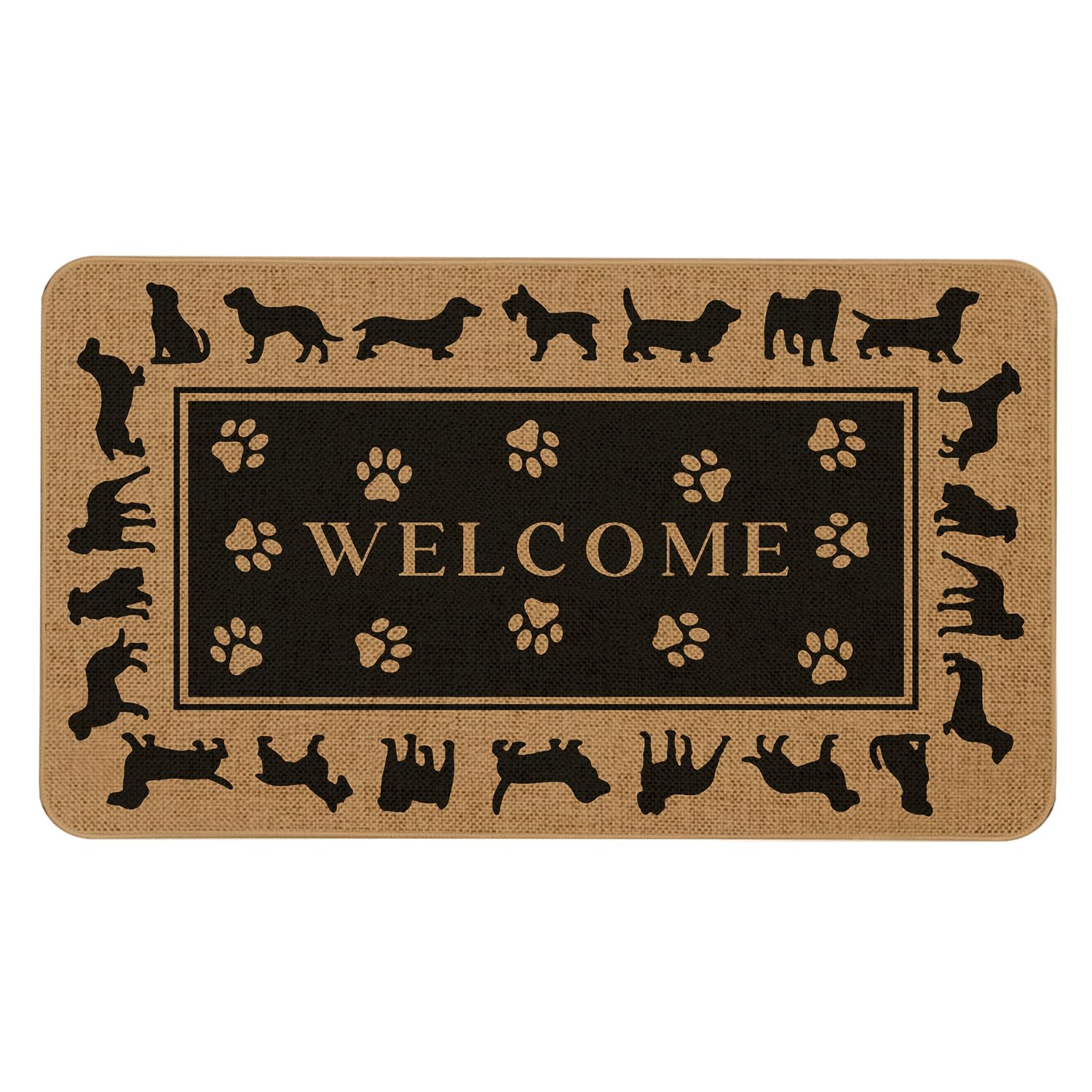 Kuyuayee Dog Welcome Door Mat 30x17 Inch Dogs Front Doormat Indoor Outdoor Funny Dog Floor Mats Non-Slip Washable Pet Home Decor