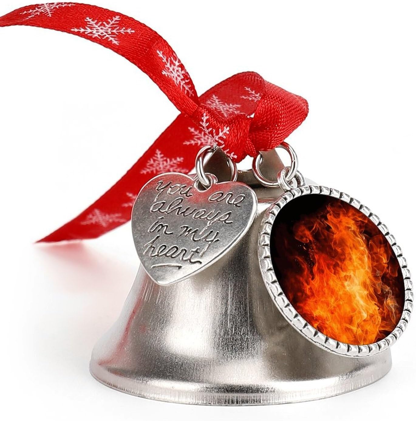 Roaring Flame Bell Ornament Red Ribbon for Christmas Tree Holiday Decoration Personality Believe Bell Ornaments Sleigh Bells for Winter New Year Party Supplies