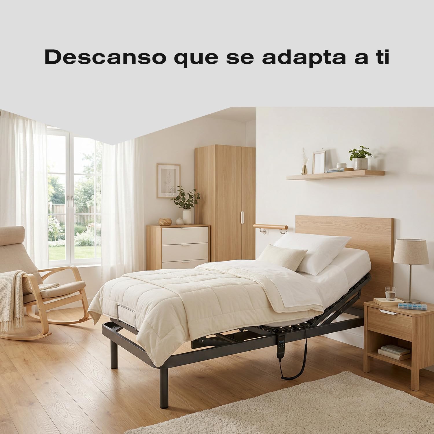 Ferlex - Cama articulada eléctrica | Somier articulado de 5 Planos | Reguladores de firmeza y Refuerzo en Lumbar y Dorsal (90x190 cm)