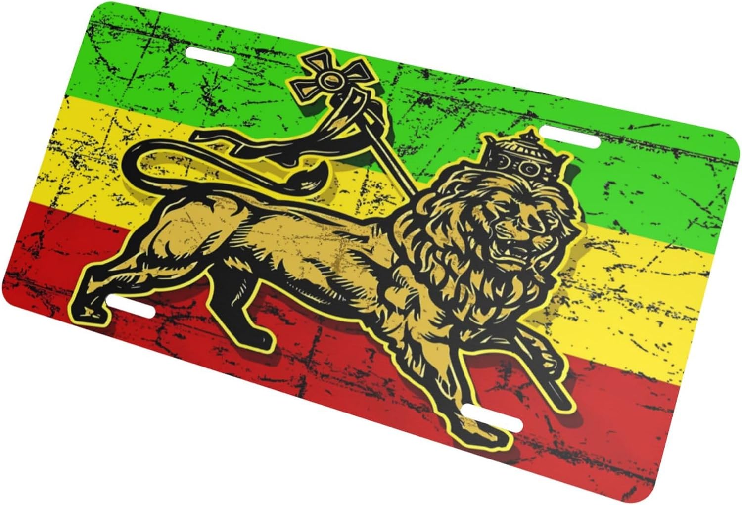 Jamaican Flag Rasta Reggae Judah Lion Aluminum License Plate image 2