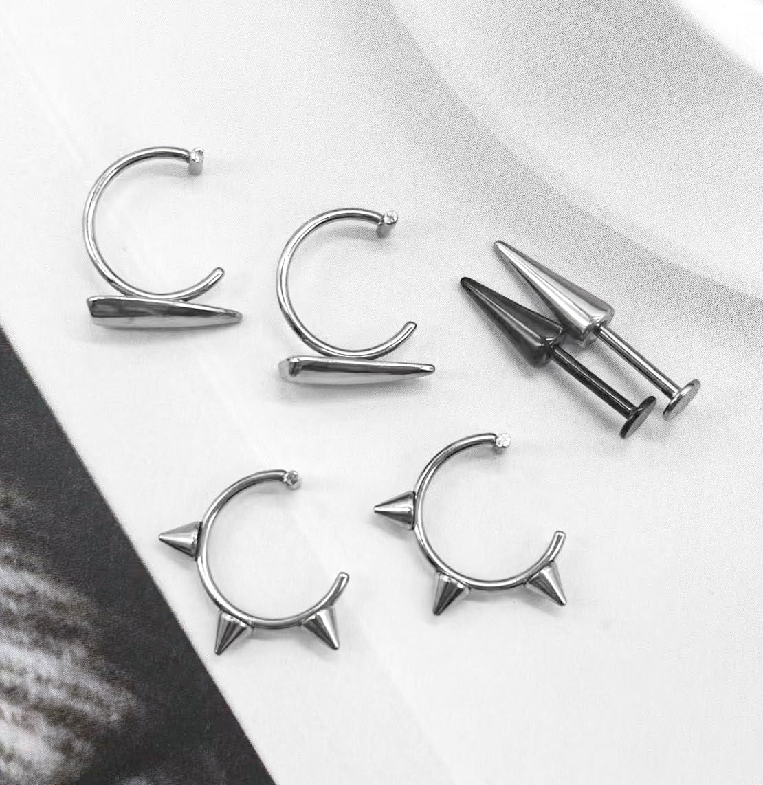 36Pcs 16G Lip Rings Stainless Steel Snake Bite Piercing Labret Jewelry Medusa Spiral Barbell Helix Tragus Earrings Hoop Horseshoe Septum Nose Cartilage Piercings - Image 7