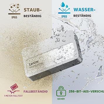 Lexar Professional Go Portable SSD 2TB Ultra Compact Supports Apple ProRes up to 1050MB/s Read and 1000MB/s Write USB 3.2 Gen 2 IP65 for iPhone 15/16 Pro Silver