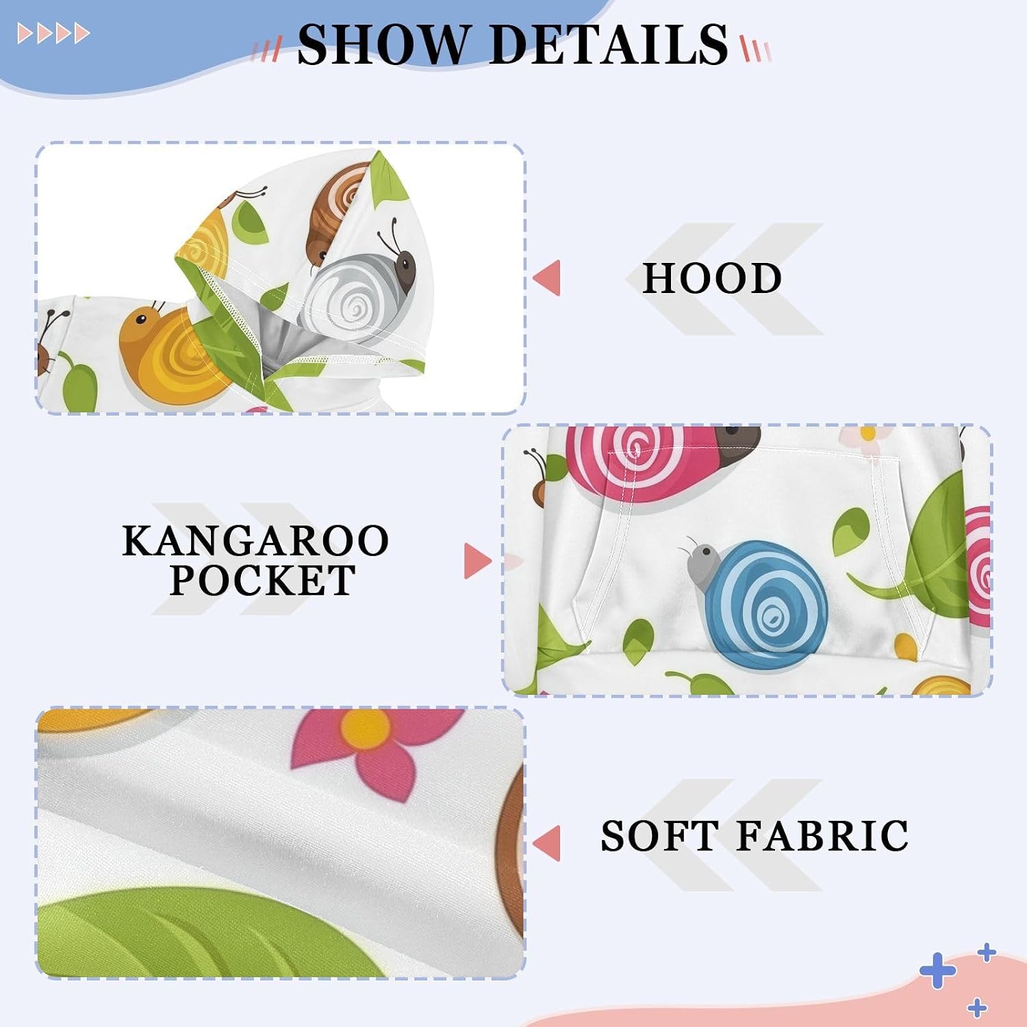 ZZXXB Colorful Snail Leaf Kids Sweatshirts Boys Girls Hooded Kangaroo Pocket Pullover Tops XS-XXL