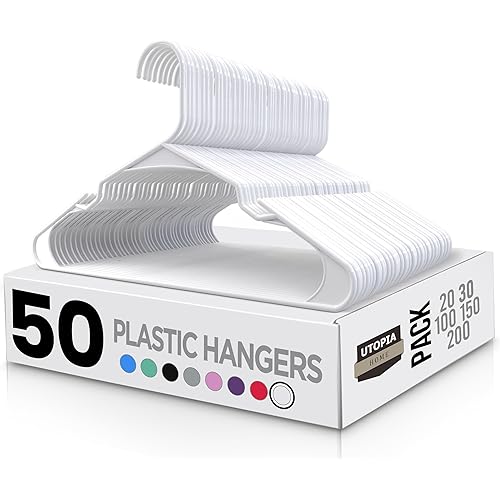 Utopia Home - Plastic Hangers 50 Pack - Space Saving Clothes Hanger - Durable and Strong Closet Organizers and Storage Makes It Ideal Stocking Stuffers or Apartment or Dorm Room Essentials (White)