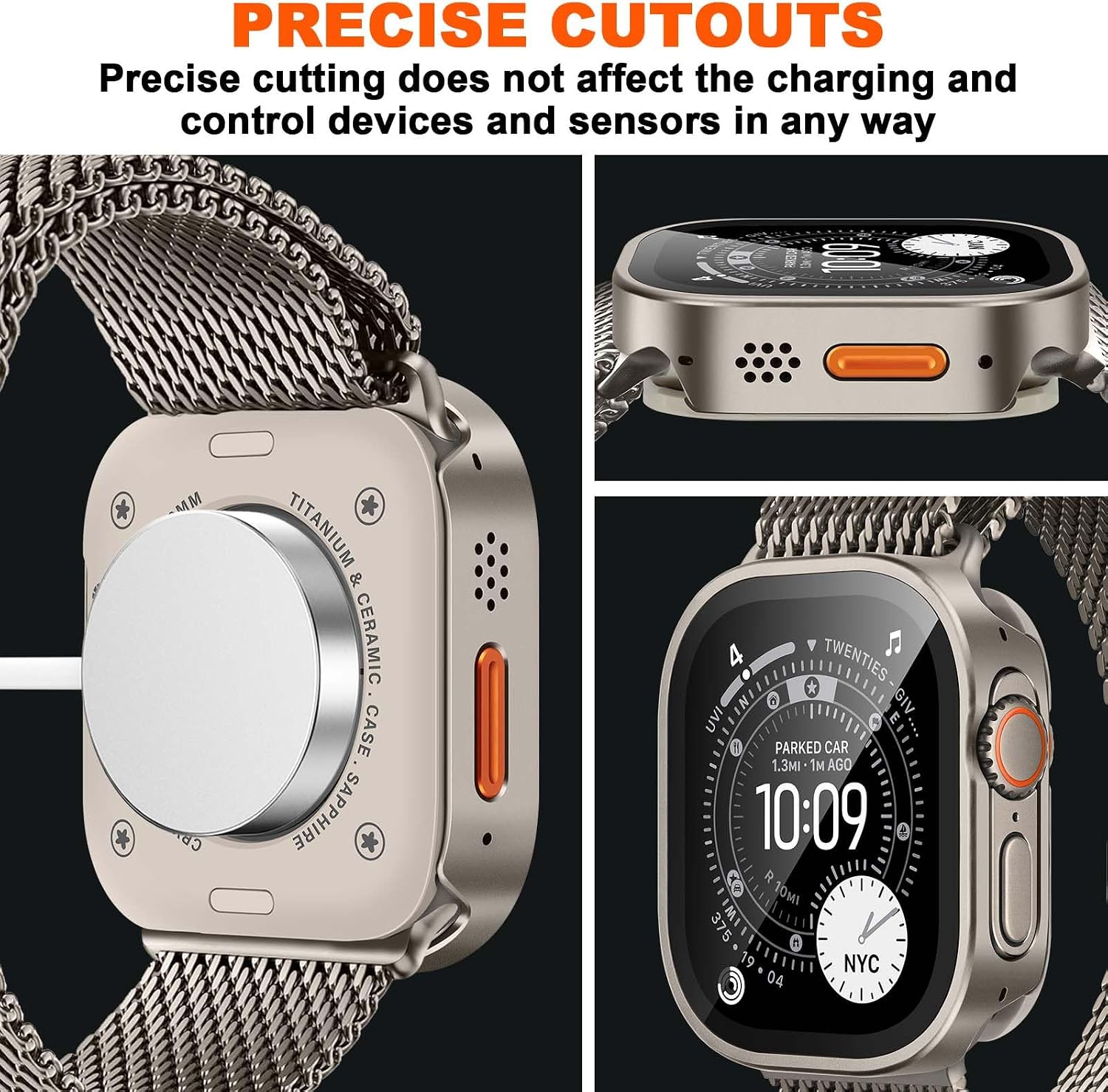 3 in 1 Compatible with Apple Watch Ultra 3/2/1 Case 49mm, Slim Straight Edge Metal Cover with Built-in Screen Protector+Back Frame for iWatch Ultra 49mm (Titanium)