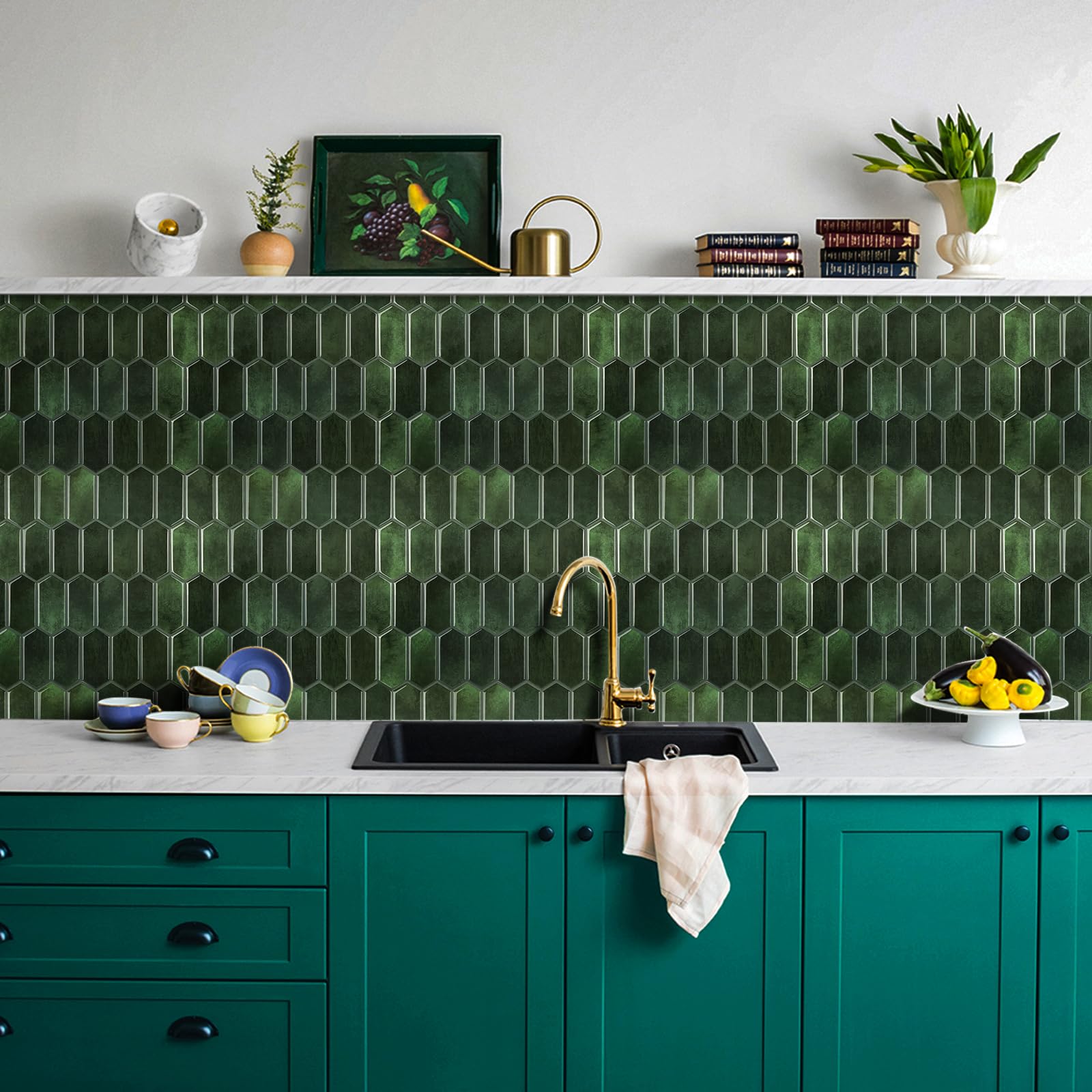 10 Piastrelle Adesive 3D Effetto Diamante - Esagono Lungo, 30.5x30.5 Cm, Per Cucina E Bagno - Foto 2