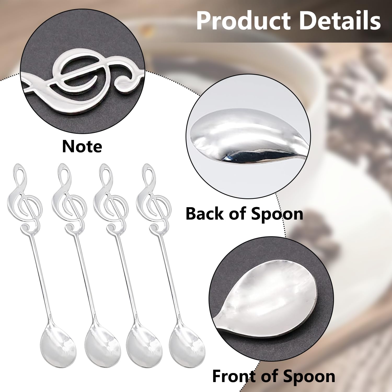 Lot De 4 Cuillères à Café En Inox - Design Note De Musique, Manche Ergonomique - Pour Thé, Dessert, Maison