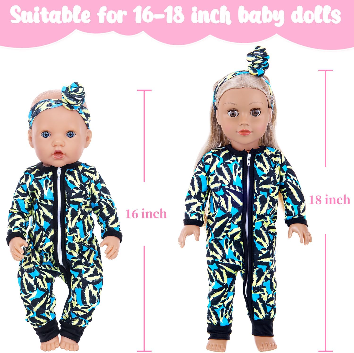 Unicorn Element 5 Sets 14-18 Inch Baby Doll Clothes and Headbands for 17 Inch Dolls 10-Piece Set Including Casual Outfits and Accessories Perfect for 15-18 Inch Dolls (Doll NOT Included)
