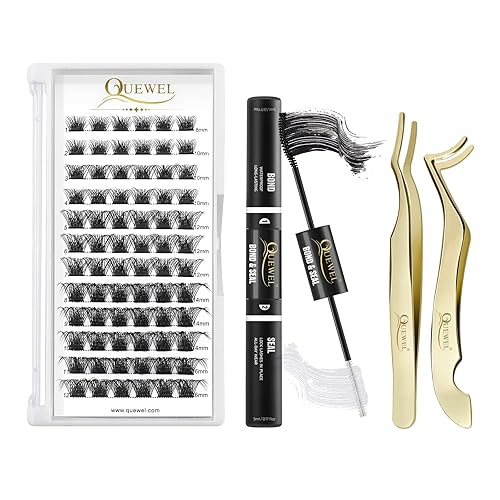 Pestañas en racimo, 72 pestañas individuales de raíz ancha, rizo CD, longitud de 0.315-0.630 in + 2 pinzas para pestañas postizas + unión y sello de