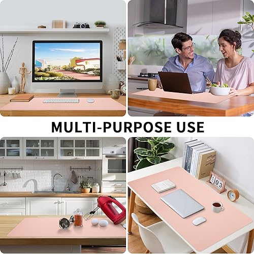 Miniatura 6 de Bloss Oms - Tapete de escritorio rosa, impermeable, antideslizante, de cuero, alfombrilla grande para el mouse, alfombrilla de escritorio para