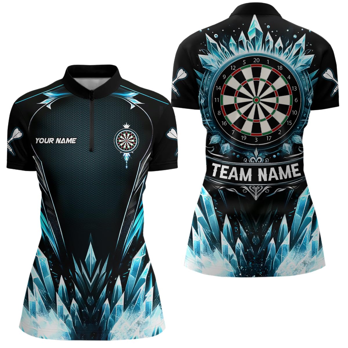 Blaues Ice Dartboard Personalisiertes Darts Polo & Quarter-Zip Shirt – Cooles Darts Shirt für Herren & Damen – Dart Trikots L1241