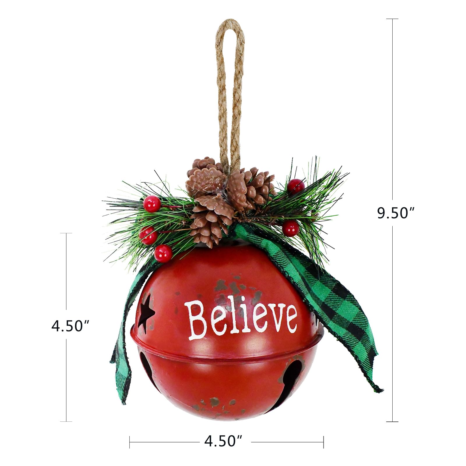 Morning View Christmas Bells Decorations Large Red Jingle Bell Ornaments Big Giant Xmas Hanging Bells Round for Christmas Tree Holiday Winter Party Wall Decor Outdoor Believe 4.5 Inches