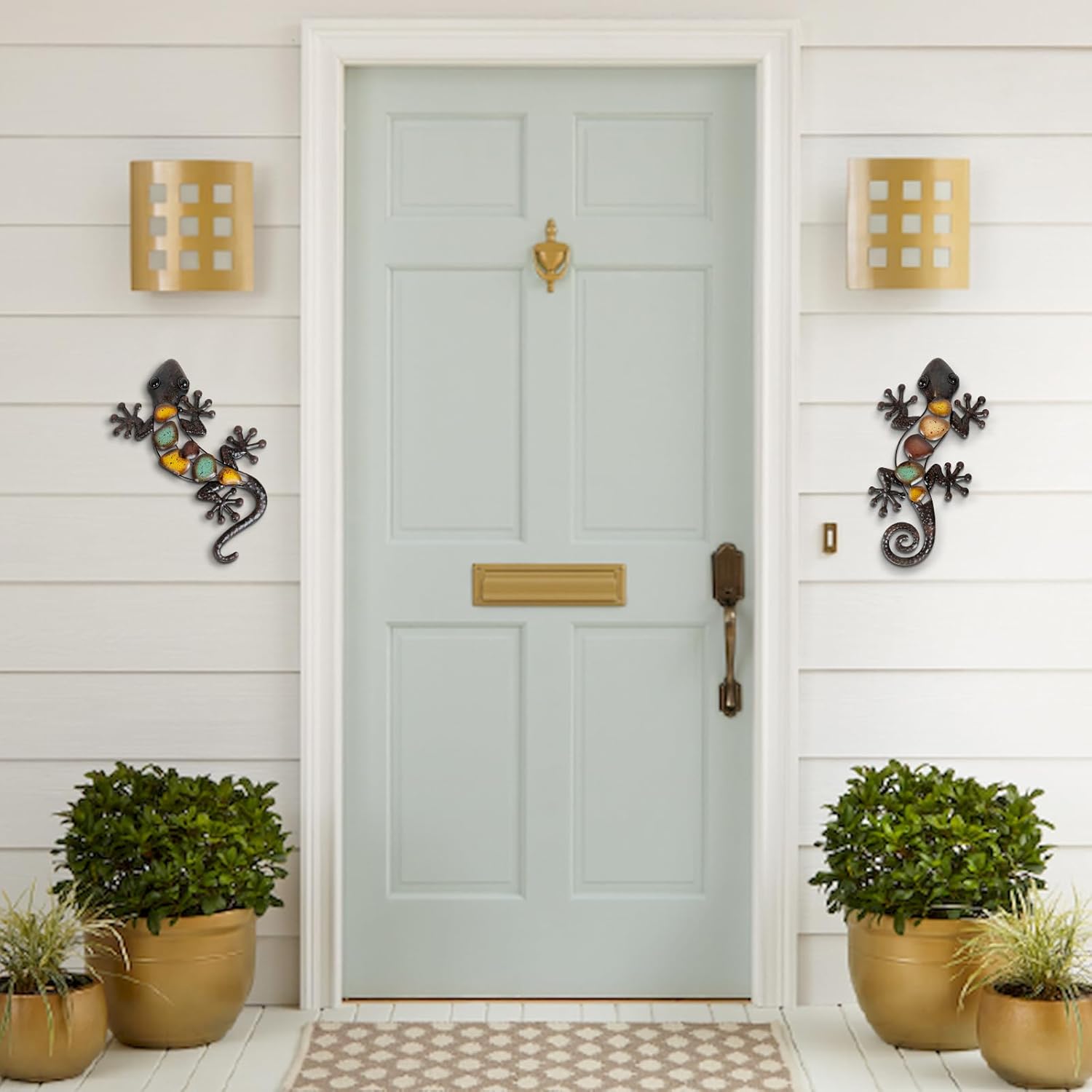 LIFFY Metal Gecko Wall Decor Large 2 Pack, Outdoor Lizard Wall Art, Metal Lizards Wall Decor, Gecko Wall Art for Home Garden Yard Fence(15inch)